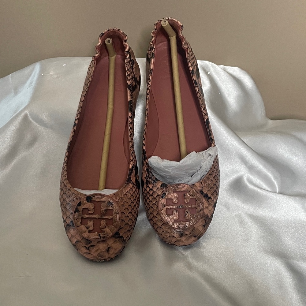 Tory Burch Pink Snakeskin Flats